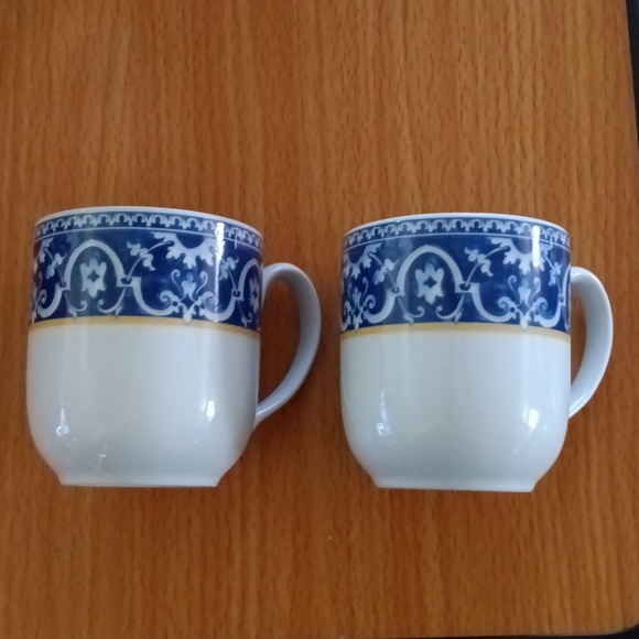 Vista Alegre Portugal 1824 Porto Alegre Print Set of 2 Mugs Blue White & Yellow - Picture 4 of 11